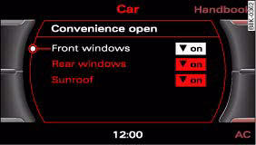 Display: Convenience open menu