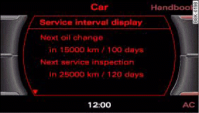 MMI display: Service interval display