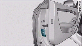 Open driver's door (LHD vehicle) with sticker listing tyre inflation pressures