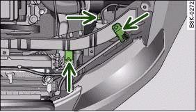 Headlight unit: Attachment points are marked by arrows