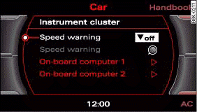 MMI display: Setting speed limit warning 2