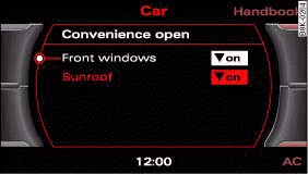 MMI display: Convenience open menu