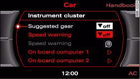 Fig. 12 MMI display: Switching the suggested gear on and off