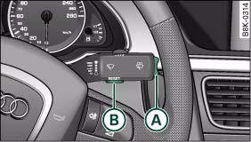 Fig. 20 Windscreen wiper lever: On-board computer controls