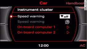 Fig. 23 MMI display: Setting speed limit warning 2