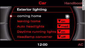 Fig. 52 MMI display: Exterior lighting