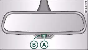 Fig. 67 Anti-dazzle interior mirror: On/off button with indicator lamp