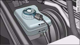 Fig. 216 Engine compartment: Markings on brake fluid reservoir