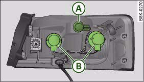 Fig. 254 Position of bulbs in rear light. Example: outer left rear light