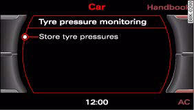 Display: Storing tyre pressures