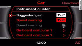 Display: Switching the gear change indicator on and off