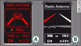 Instrument cluster: lane assist switched on and in warning mode