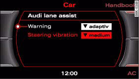 Display: Setting time of warning and steering vibration