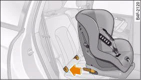 The ISOFIX child safety seat is pushed into the protective sleeves.