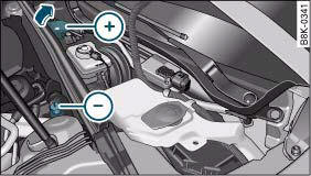 Engine compartment: Terminals for jump leads and battery charger